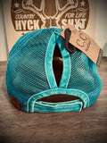 Teal MessyBun Criss Cross Hat