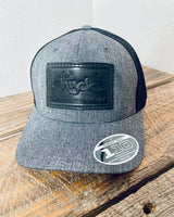 charcoal and black hyck hat with black leather patch