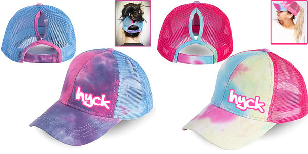 hyck tie dye messy bun ponytail hat